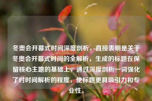 冬奥会开幕式时间深度剖析，直接表明是关于冬奥会开幕式时间的全解析，生成的标题在保留核心主题的基础上，通过深度剖析一词强化了对时间解析的程度，使标题更具吸引力和专业性。