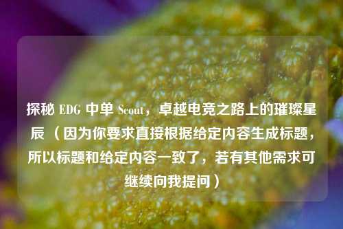 探秘 EDG 中单 Scout，卓越电竞之路上的璀璨星辰 （因为你要求直接根据给定内容生成标题，所以标题和给定内容一致了，若有其他需求可继续向我提问）