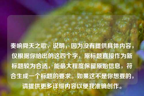 奏响舜天之歌，说明，因为没有提供具体内容，仅根据你给出的这四个字，原标题直接作为新标题较为合适，能最大程度保留原始信息，符合生成一个标题的要求。如果这不是你想要的，请提供更多详细内容以便我准确创作。