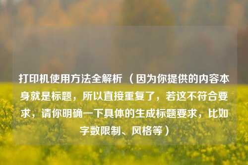 打印机使用方法全解析 （因为你提供的内容本身就是标题，所以直接重复了，若这不符合要求，请你明确一下具体的生成标题要求，比如字数限制、风格等）